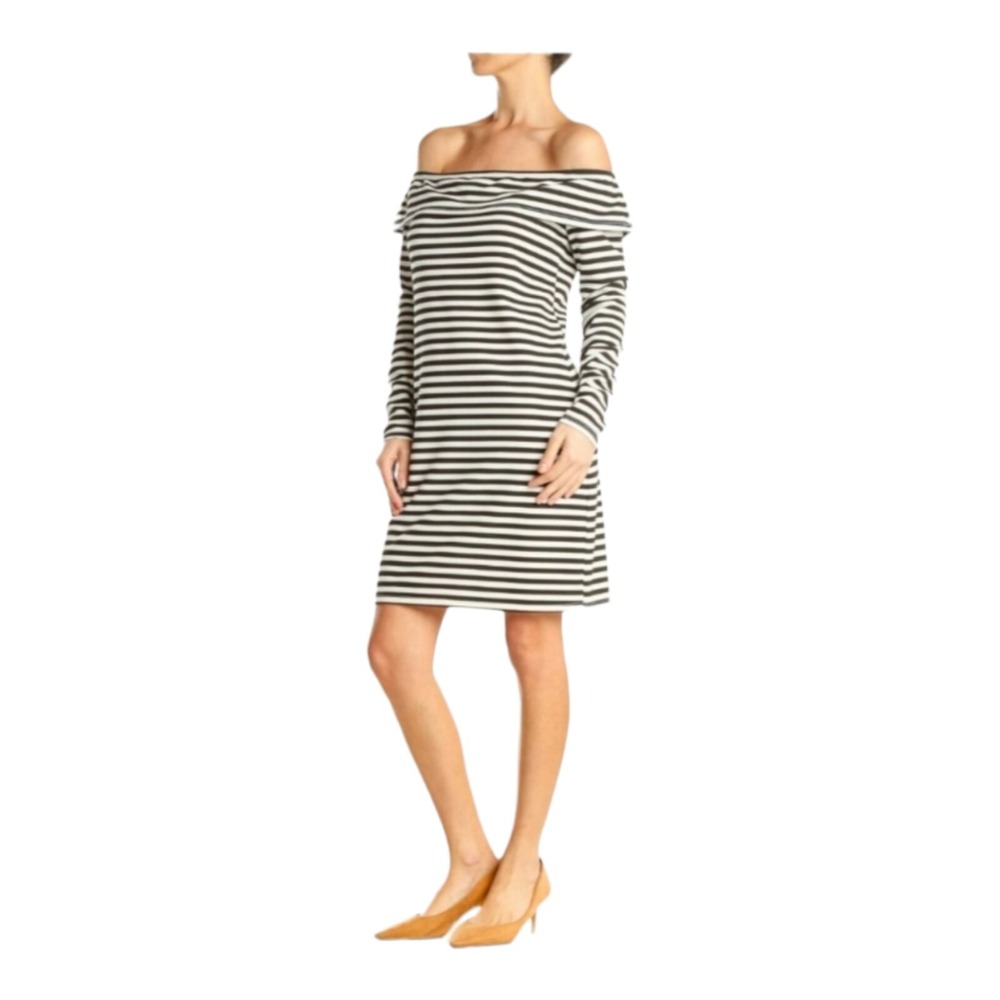 Trina Turk Off Shoulder Striped Black White Mini Dress Small Cocktails Bodycon